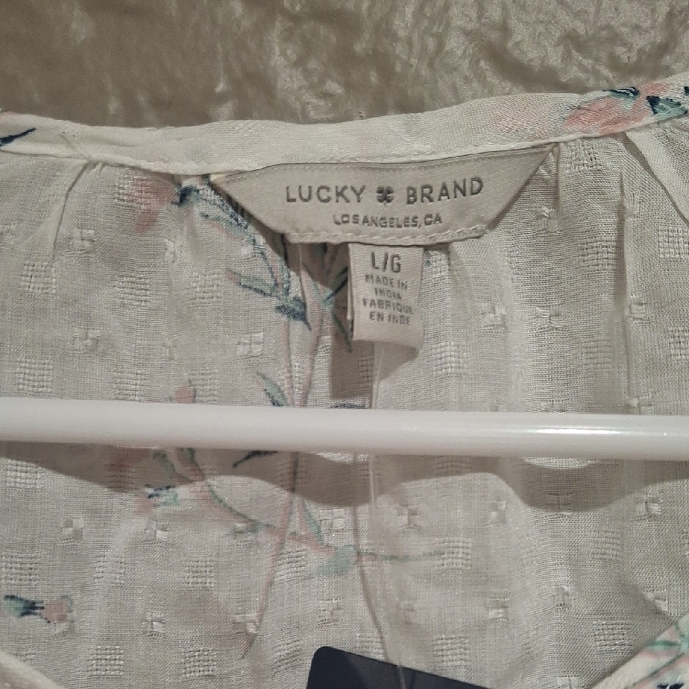 NEW Lucky Brand wome's Cream Flutter Sleeve Peplum Blouse Size L - Picture 4 of 10